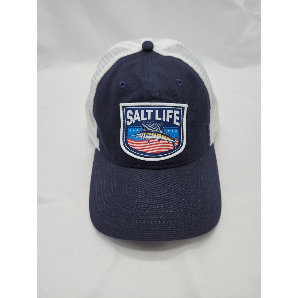 Salt Life Hat Cap navy Blue White Trucker Adjustable Snapback